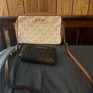 Michael Kors Tan and Cream Crossbody Bag